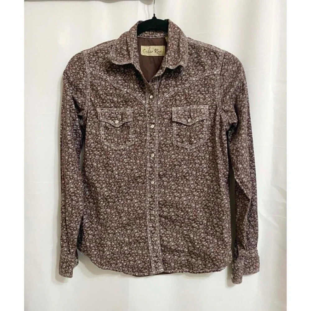Cedar Rose Brown Floral Western Snap Button Shirt Women's Size Small - Picture 1 of 8
